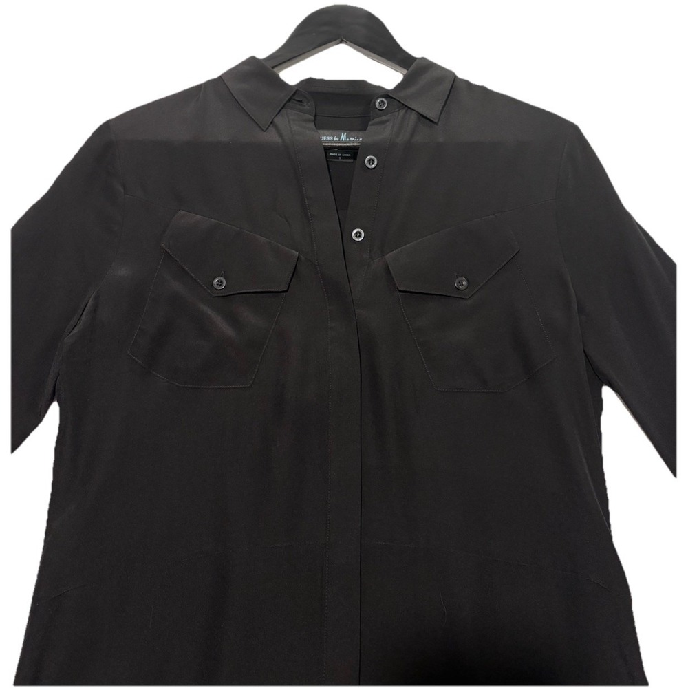 Marciano by Guess Black 100% Silk Blouse Small Utility Pocket Button Down EUC - Picture 2 of 11